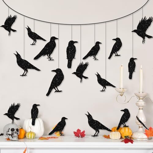 40pcs Glitter Black Crow Halloween Banners