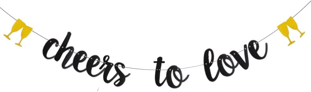 WEIANDBO Cheers to Love Black Glitter Banner Pre-Strung