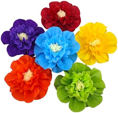 Rainbow Crepe Paper Flowers for Decorations Pack of 9