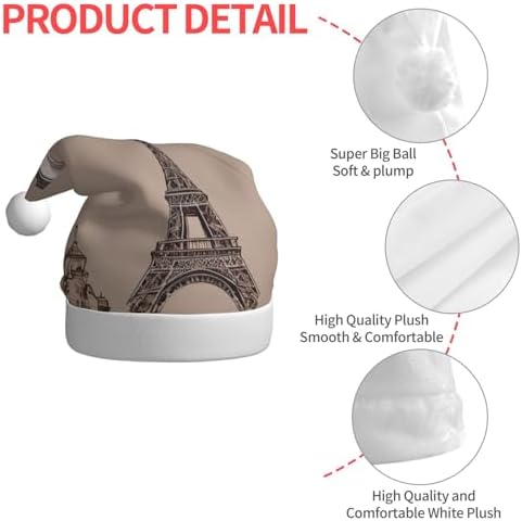 QINZHENG Personalized Santa Hat with Eiffel Tower Print
