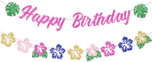 Hawaiian Happy Birthday Banner Decorations Glitter Luau Party