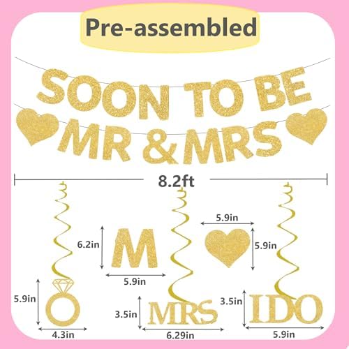 Engagement Bridal Shower Banner with Diamond Ring Hanging Swirls