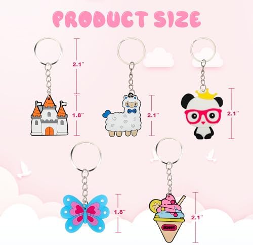70PCS Cartoon Keychains Bulk for Kids Party Favors and School Events