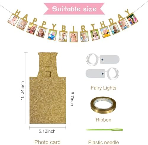 Birthday Photo Banner with Fairy Lights for Party Decorations