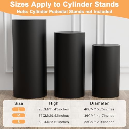 Putros Cylinder Pedestal Covers Black 3Pcs Spandex