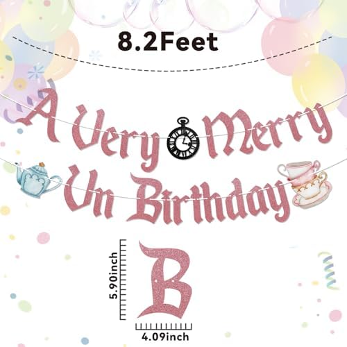 A Very Merry UnBirthday Banner Rose Gold Glitter