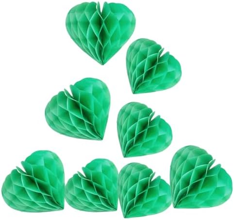 Green Heart Shaped Honeycomb Balls Decorations 8 Pieces