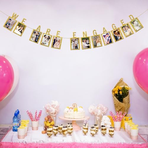 INNORU Engagement Photo Banner with Gold Glitter Letters