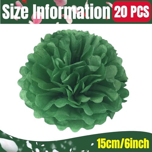 Qimoo 20pcs Dark Green Paper Pom Poms Decorations
