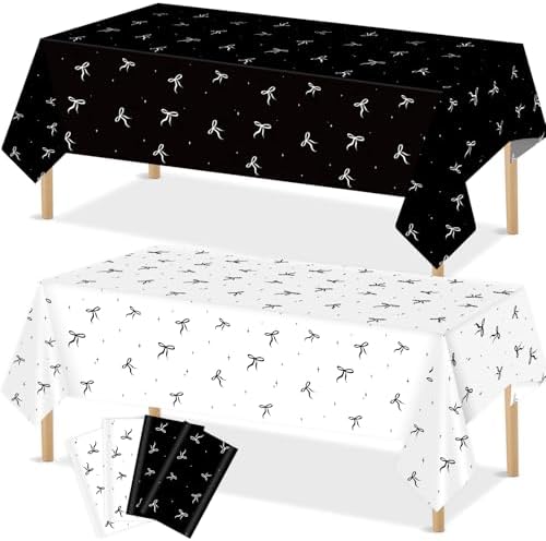 4Pcs Black White Bow Tablecloth for Birthday Party Decorations