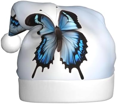 Qin And Zheng Blue Butterfly Santa Hat Personalized Christmas Headwear for Women