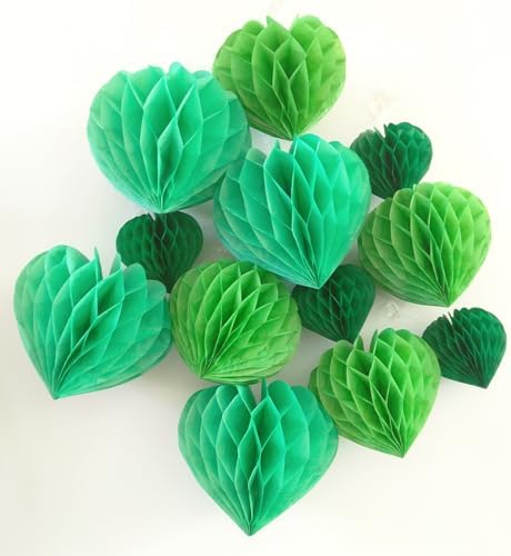 Heart Tissue Paper Pom Poms Decor Set 12pcs Green