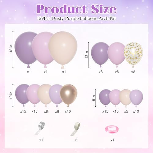 Ouddy Party Dusty Purple Balloon Kit for Party Decorations
