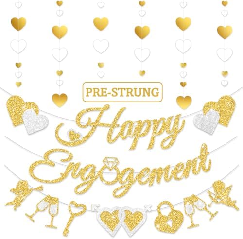 Pre-Strung Glitter Happy Engagement Banner with Heart Garland