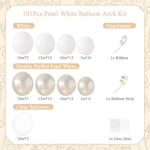 Pearl White Balloon Arch Kit 101Pcs Professional Decoration