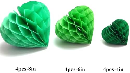 Heart Tissue Paper Pom Poms Decor Set 12pcs Green