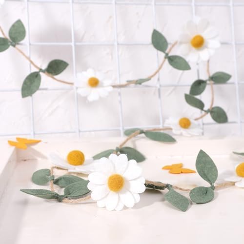 Wool Felt Daisy Chain Banner Garland for Birthday Decorations