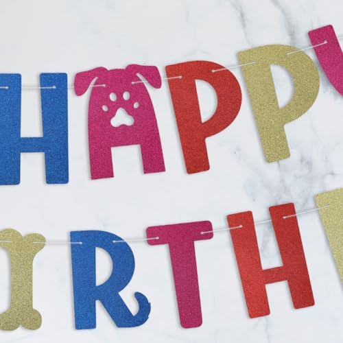 Dog Paw Birthday Banner with Letters and Cartoon Design