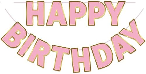Happy Birthday Banner 9ft Pink Gold Pre-Strung Decor