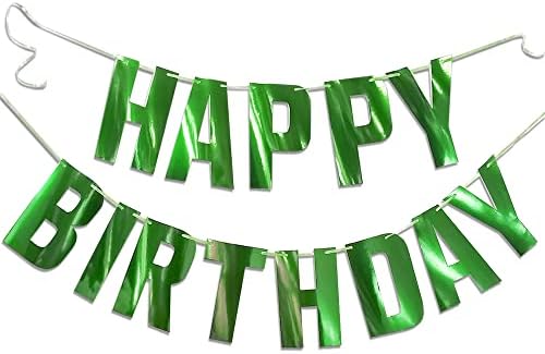 Green Happy Birthday Banner with Satin Strands 13pcs
