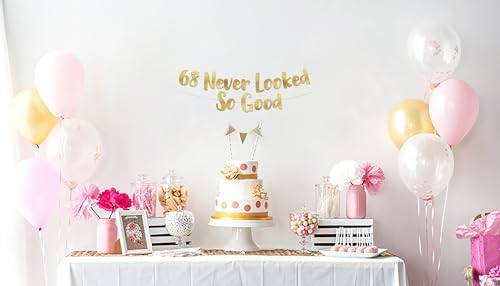 68th Anniversary Gold Glitter Banner - Classy Party Decor