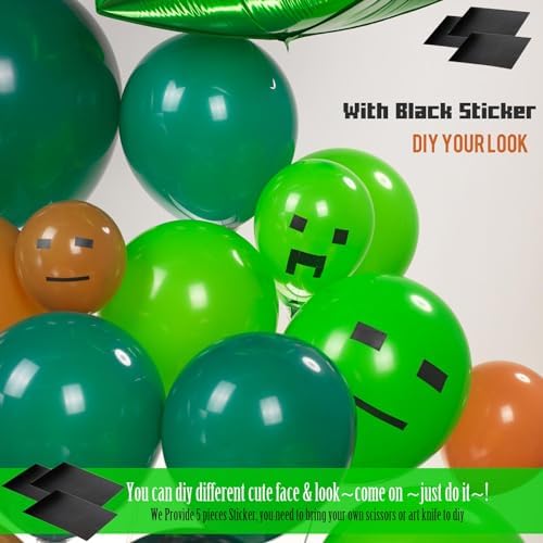 Video Game Balloon Garland Kit 135pcs Green Black Brown