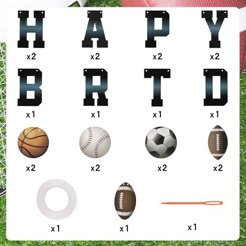 Sports Birthday Banner with Happy Birthday Flags and Balls