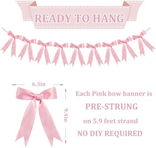 Pink Bow Garland for Birthday Decor and Baby Shower
