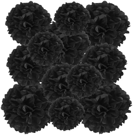 PATIKIL Paper Pom Poms Set 12 Pcs Black Decorations