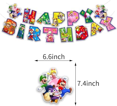 13 Packs Mario Party Supplies with Birthday Banner and Hanging Swirls