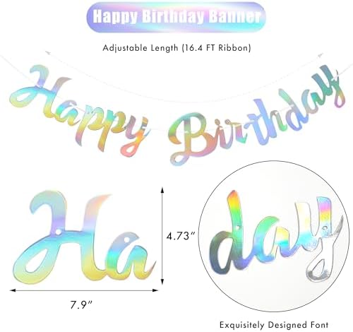 CANREVEL 3 PCS Iridescent Birthday Banners Set