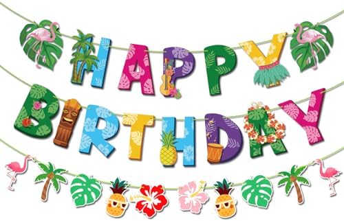Hawaiian Birthday Banner 3 Pack Luau Decorations