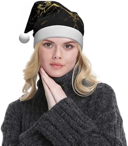 QINZHENG Gold Black Santa Hat Velvet Plush Xmas Decoration