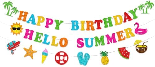 Glitter Happy Birthday Hello Summer Decor Banner Set