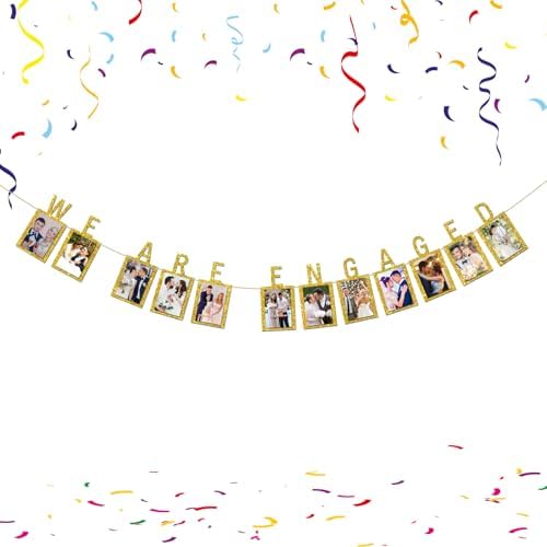 INNORU Engagement Photo Banner with Gold Glitter Letters