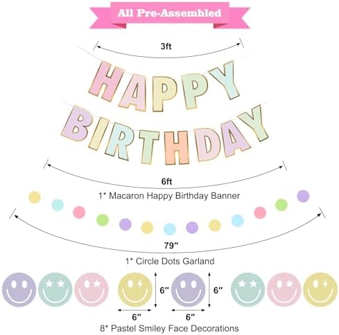 Danadia Pastel Birthday Banner with Smiley Face and Circle Dot Garland