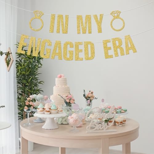 Gold Glitter Engagement Banner for Party Decorations