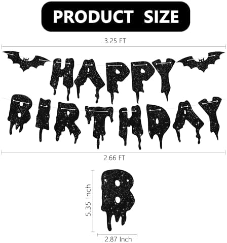 Glitter Black Halloween Birthday Party Banner Decorations