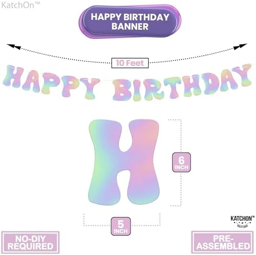 KatchOn Iridescent Happy Birthday Banner - 10 Feet Prestrung
