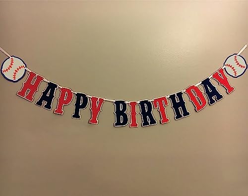 Baseball Birthday Banner Set Navy Blue Red White