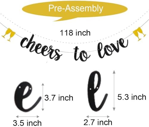 WEIANDBO Cheers to Love Black Glitter Banner Pre-Strung