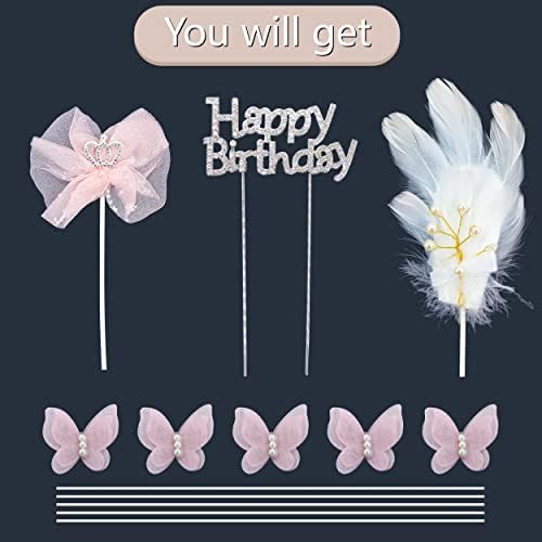 Sparkling Cake Topper Set with Butterfly and Pink Bow