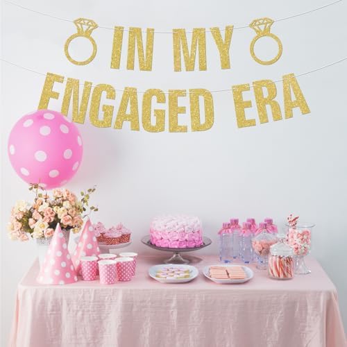 Gold Glitter Engagement Banner for Party Decorations
