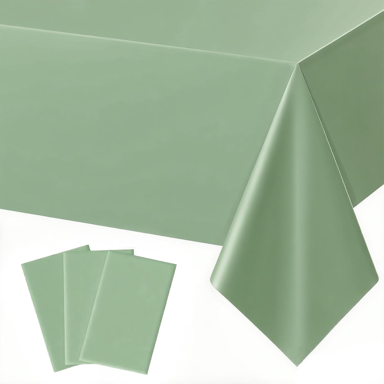 MRJ 3 Pack Sage Green Plastic Tablecloths 54x108 Inch for Rectangle Tables