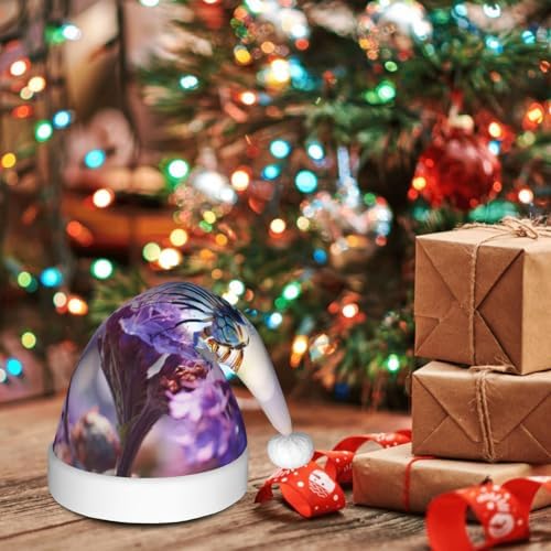 QINZHENG Personalized Santa Hat with Dragonflies and Flowers Print