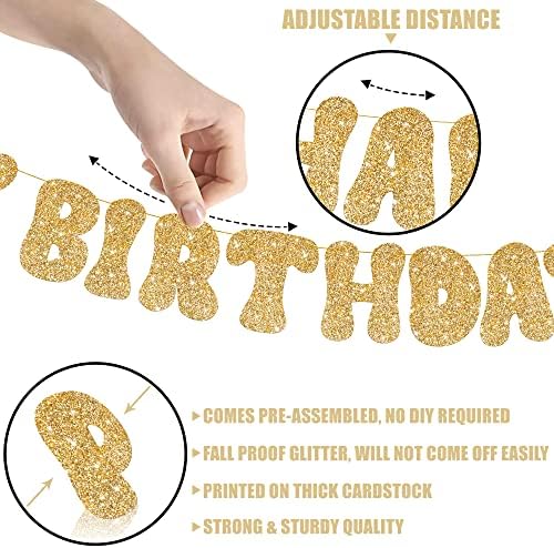 Glitter Gold Happy Birthday Banner - 10 Feet Prestrung