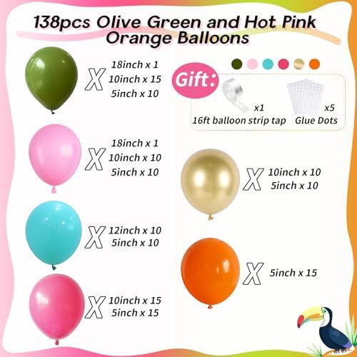 138pcs Flamingo Tropical Balloons Arch Garland Kit