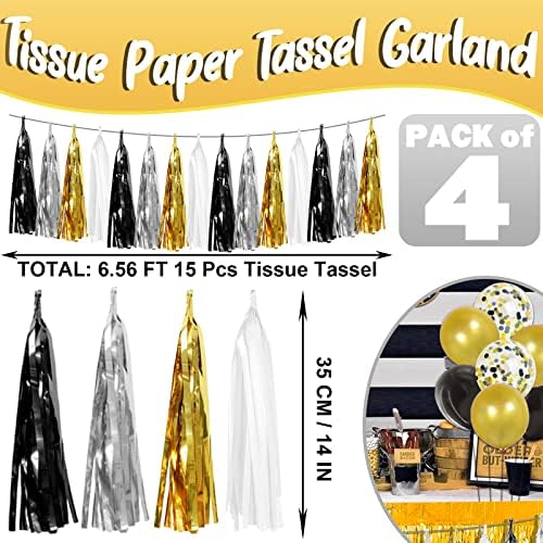 4P Black Gold Silver Foil Fringe Tassel Garland Decorations