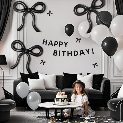 4 Pcs Black Bow Balloons for Birthday Party Decor