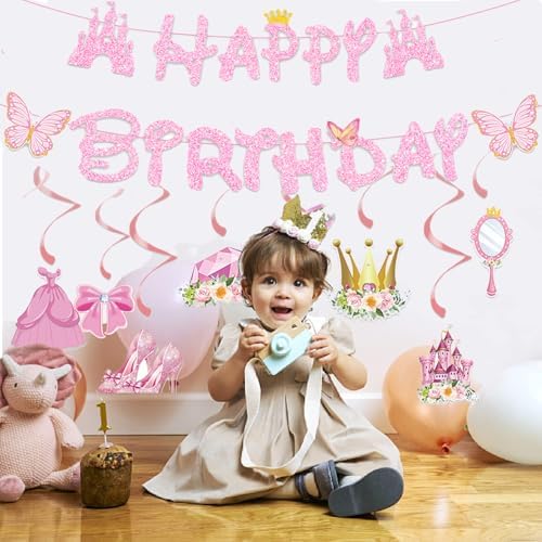 Pink Princess Birthday Banner for Girls Party Decor